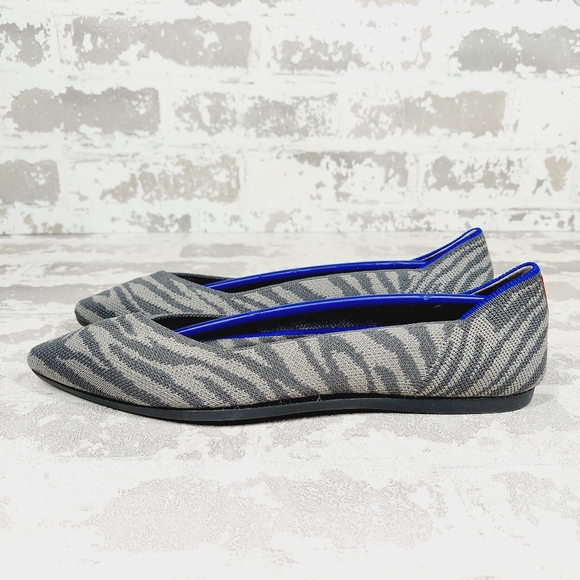 New Rothy's The Flat Grey Zebra Knit PointyToe Slip On Loafers W792